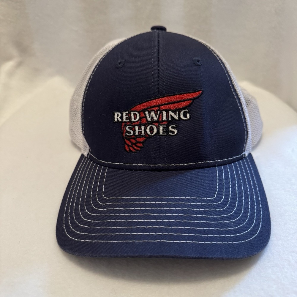 Red Wing Shoes Trucker Hat Blue Gray Adjustable Mesh Back Outdoor SnapBack Cap
